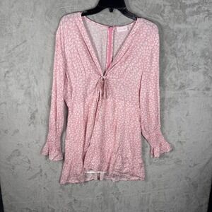 Pink‎ Lily Long Sleeve Colorful Floral Print Pink Dress Size XL